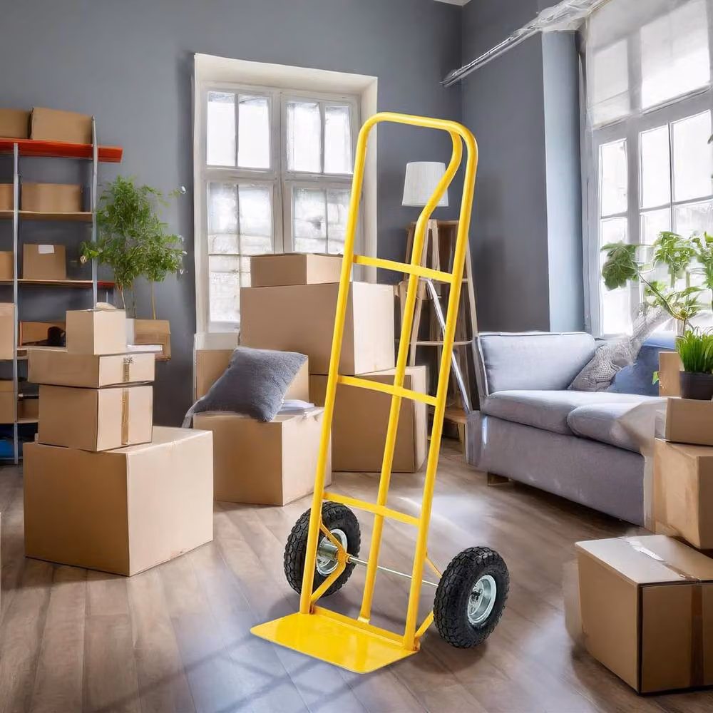 BARGAINS-GALORE Heavy Duty Industrial Sack Truck with Pneumatic Tyres, Yellow Steel Hand Trolley – 2