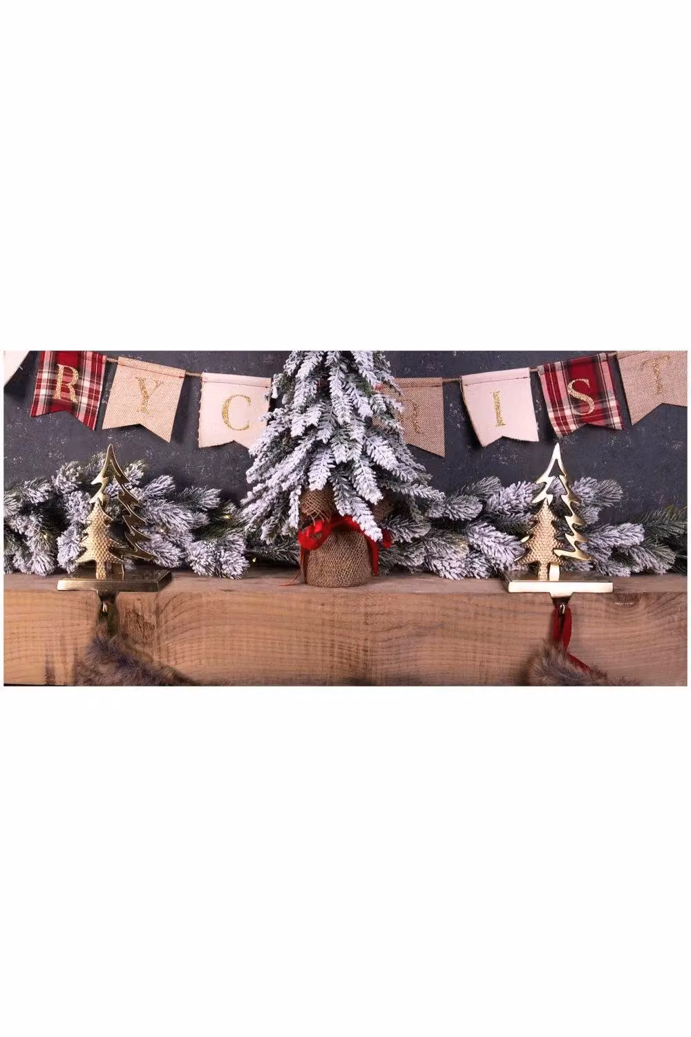 Netagon Set of 2 Gold Metal Christmas Stocking Holders with Tree Design – 4