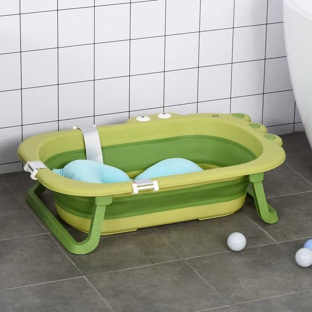 HOMCOM Foldable Non-Slip Baby Bath Tub for Toddlers, Green