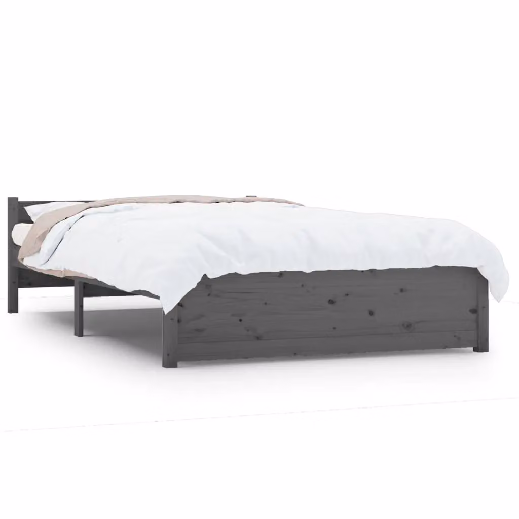 Berkfield Home Grey Solid Wood Double Bed Frame W: 135 cm, L: 190 cm – 2