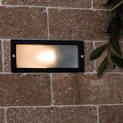 MiniSun Modern Black Aluminium and Frosted Glass Rectangular Brick Step Light with LED Bulb – 2