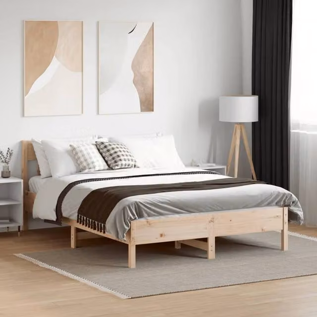 Berkfield Home Beautiful Bed Frame in Natural Solid Pine, W/D/H: 200 x 140 x 81 cm