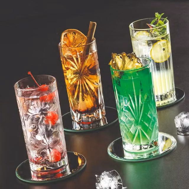 RCR 8 Piece Geometric Mixology Highball Tumbler Glass Set, 370ml, Transparent White