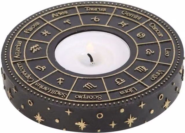 KDMK Astrology Wheel Ceramic Tealight Candle Holder in Gold and Black