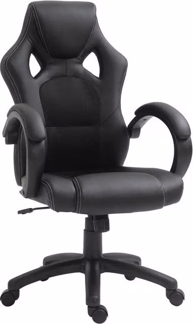 FORGEVIO Executive Racing Swivel Gaming Office Chair in Black PU Leather – 1