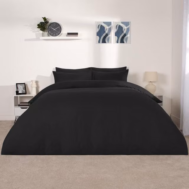 Brentfords Reversible Plain Microfibre Bedding Set with Pillowcase, Grey and Black, 90 x 190 cm
