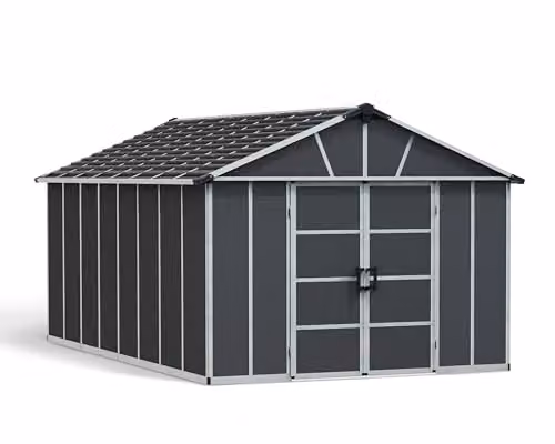 Palram Yukon Metal Tool Shed with Floor and Double Doors, Grey, W: 519 cm, D: 332 cm, H: 252 cm