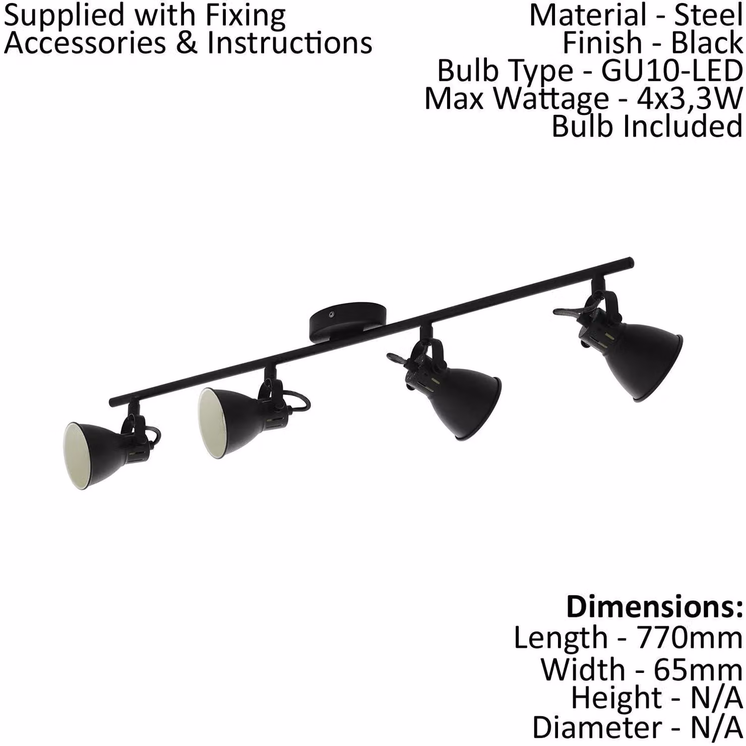 Loops Quad Ceiling Spotlight and 2x Matching Wall Lights in Matt Black with Adjustable Shades – 2