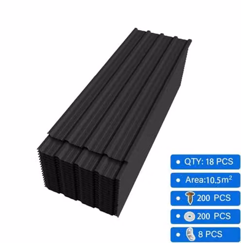 BIRCHTREE 18x Corrugated Steel Metal Roofing Panels for Sheds, Garages and Greenhouses, Black, W: 129 cm, H: 45 cm – 2