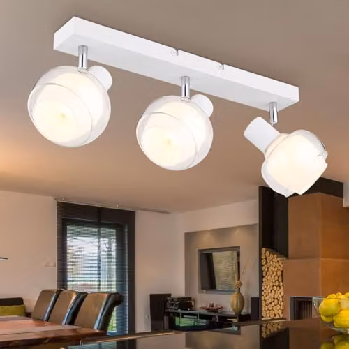 Globo Lighting Modern White and Chrome Ceiling Spotlight Bar with Transparent Glass Shades, 3x E14 Bulbs – 2