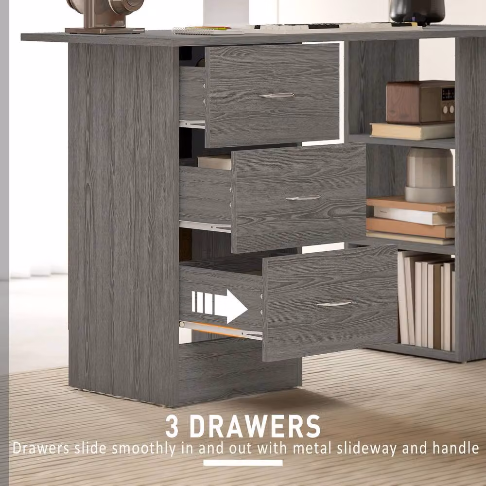 STILVORA Modern Grey Computer Desk with 3 Drawers and 3 Shelves, W: 120 cm, H: 72 cm – 4
