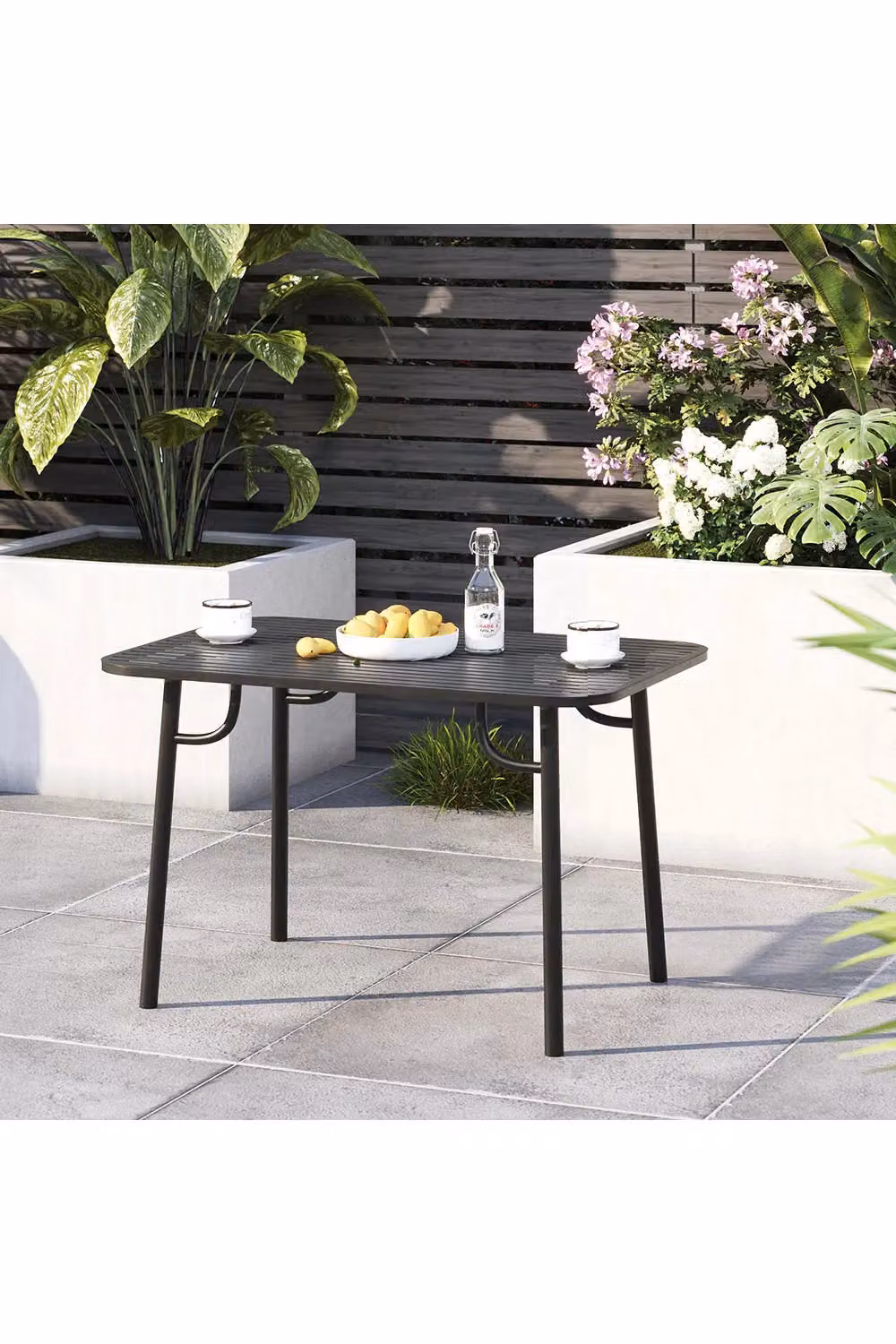 Living and Home Modern Matt Black Metal Drop Leaf Outdoor Garden Dining Table – 3