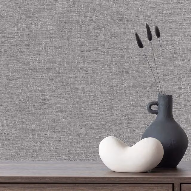 Grandeco Telma Slubbed Fabric Hessian Textured Luxury Wallpaper in Grey