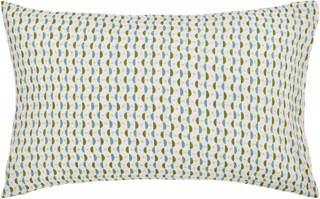 Land & Shore Cece Pair of Standard Cotton Pillowcases, Green and Purple Graphic Design