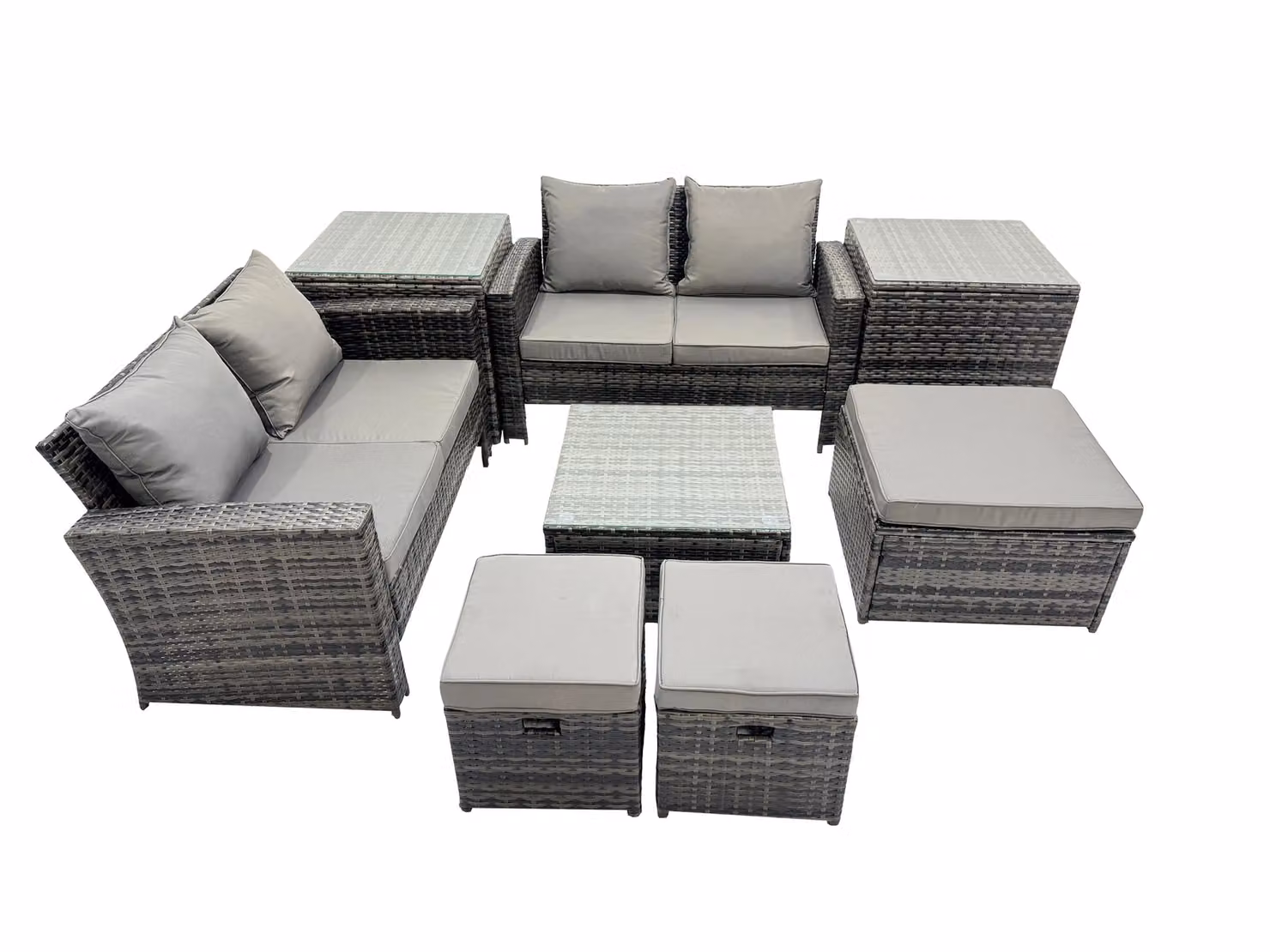 Fimous Lounge Double Seat Sofa Coffee Table Set with 2 Side Tables and 3 Stools in Dark Grey – 2