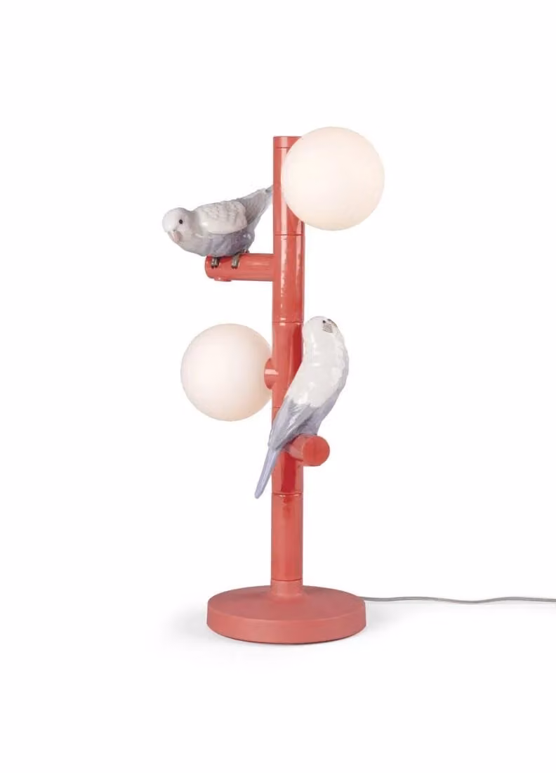 Lladró Parrot Ceramic Table Lamp in Coral and Multicolour