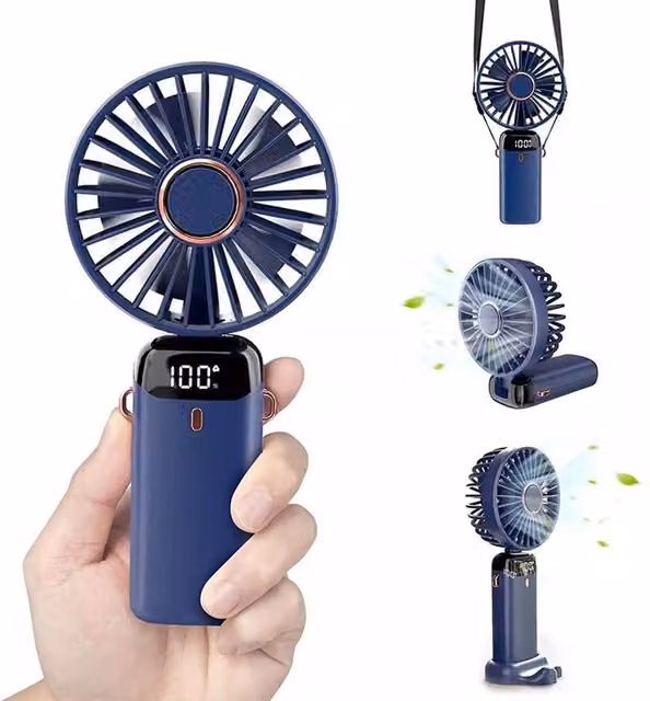 Dragodirect Handheld Mini USB Rechargeable Fan with 5 Speeds and Type C Charging in Blue – 1