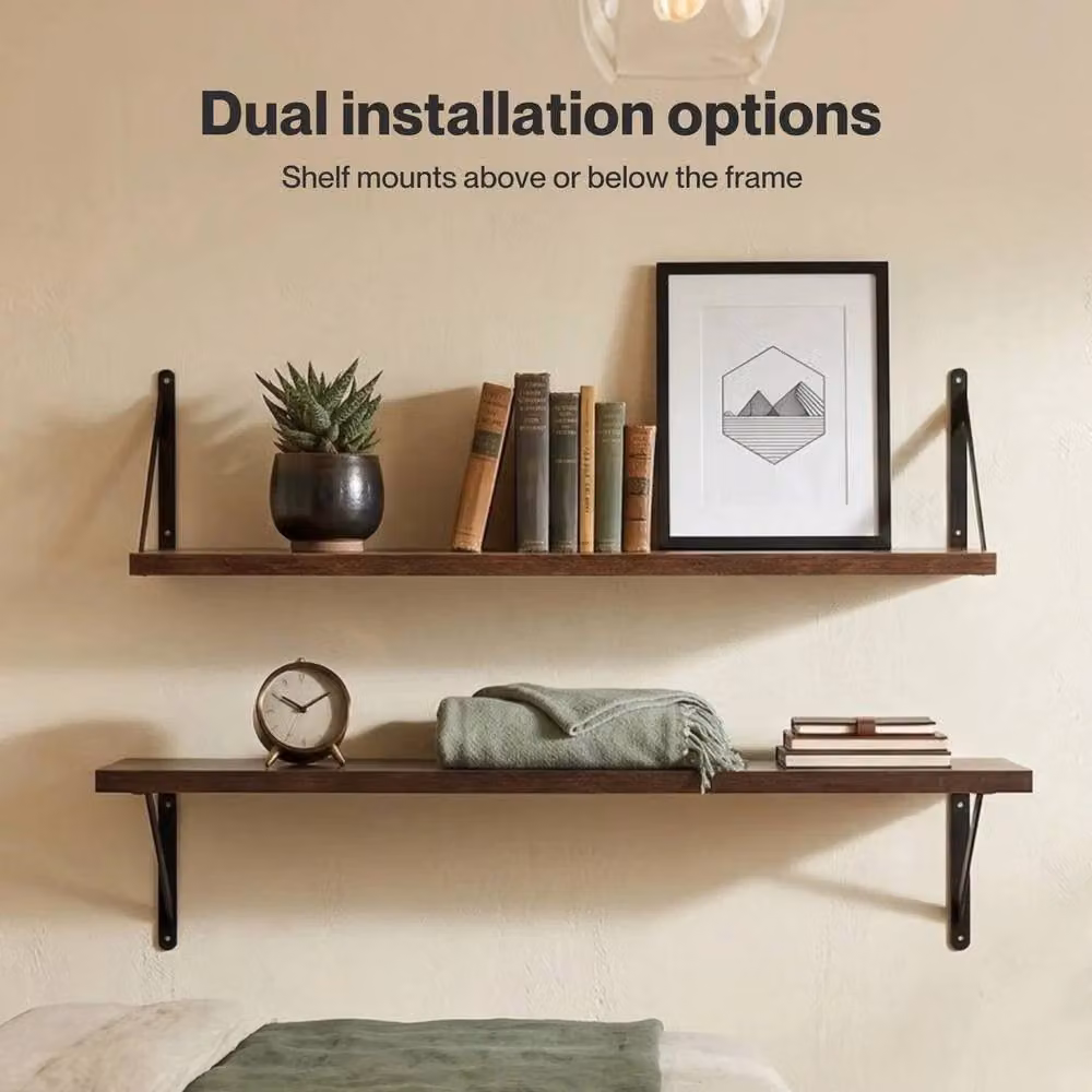 FORGEVIO Levede Set of 3 Brown Metal Floating Wall Mounted Shelves – 2