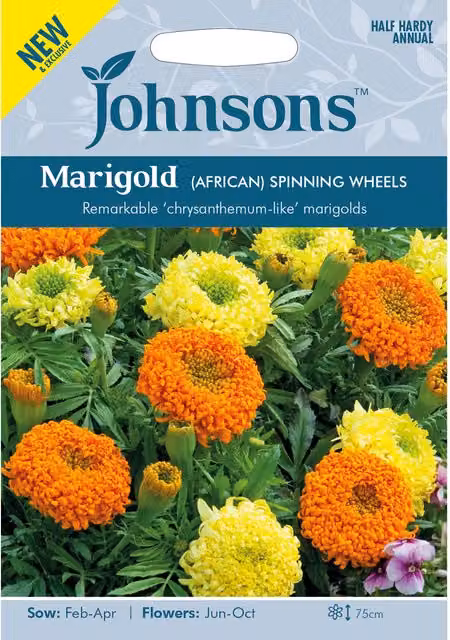 Johnsons Marigold African Spinning Wheels Orange Flower Seeds