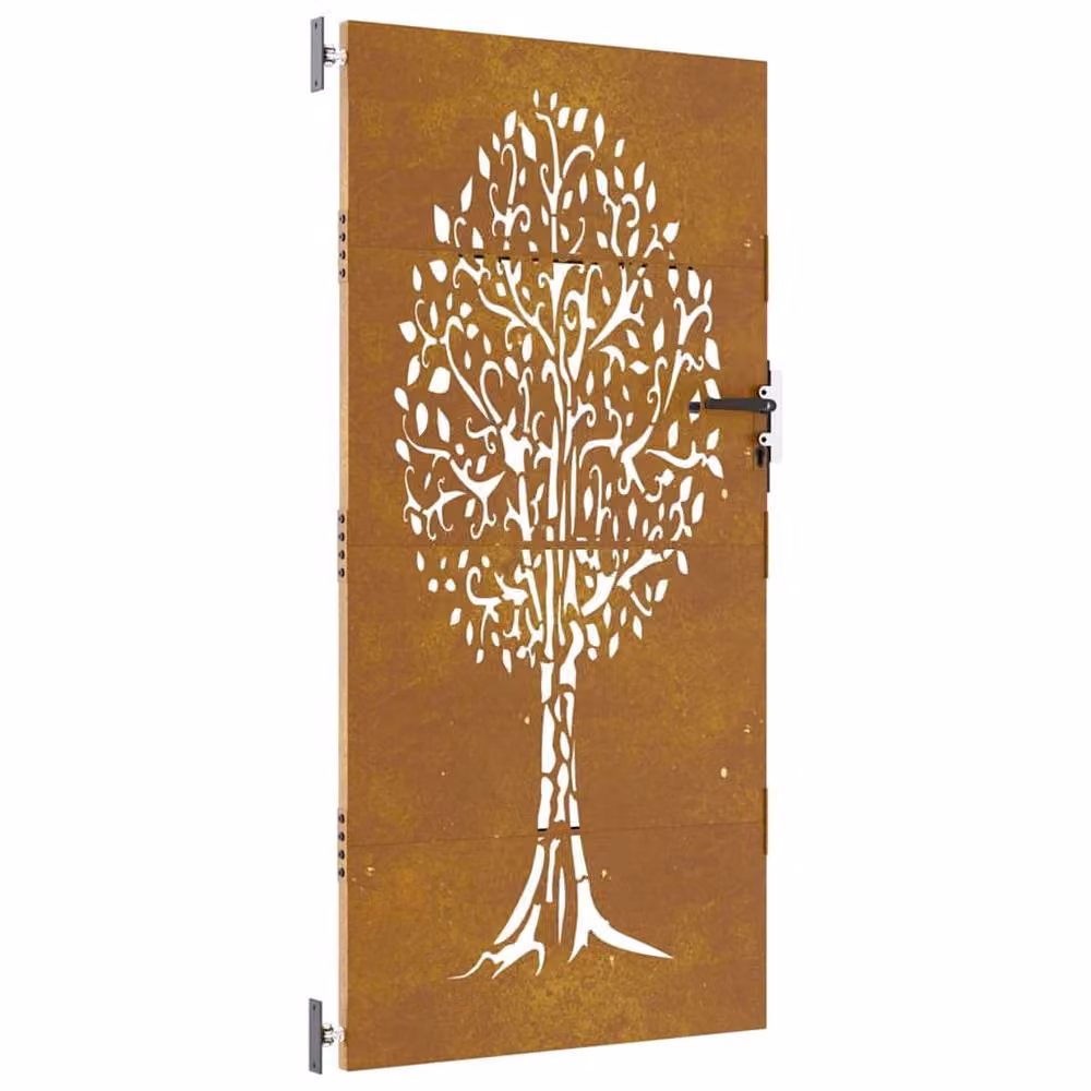 Berkfield Home Garden Gate in Brown Corten Steel with Tree Design, W: 85 cm, H: 175 cm – 2