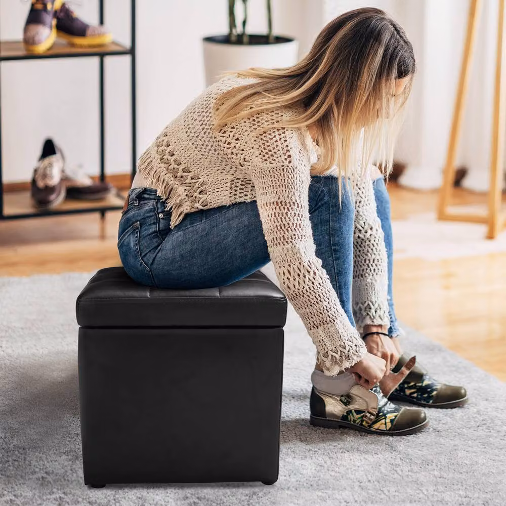 Costway Black Synthetic Leather Storage Stool with Lid – 5