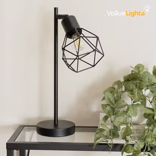 ValueLights Angus Black Metal Geometric Basket Shade Table Lamp with LED Bulb – 2