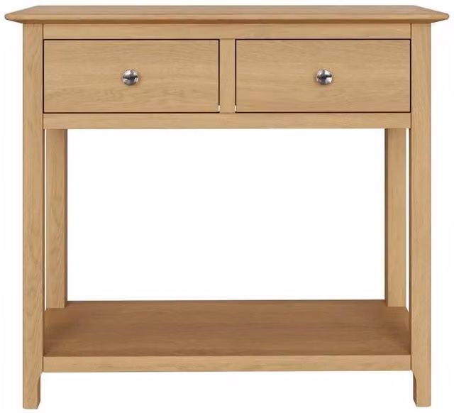 KORVIXA 2 Drawer Console Table in Natural Oak Finish, W/D/H: 100 x 100 x 100 cm