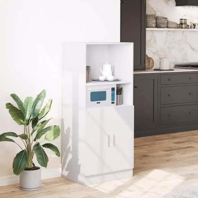 Berkfield Home White Modern Kitchen Tall Cabinet with Hinged Doors and Internal Shelves, W/D/H: 57 x 41.5 x 131.5 cm