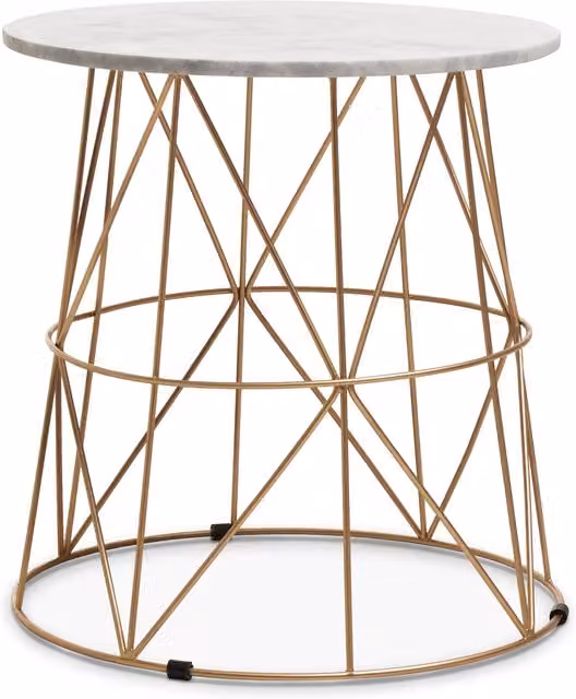 Orsina Round White Marble Side Table with Gold Metal Frame – 1