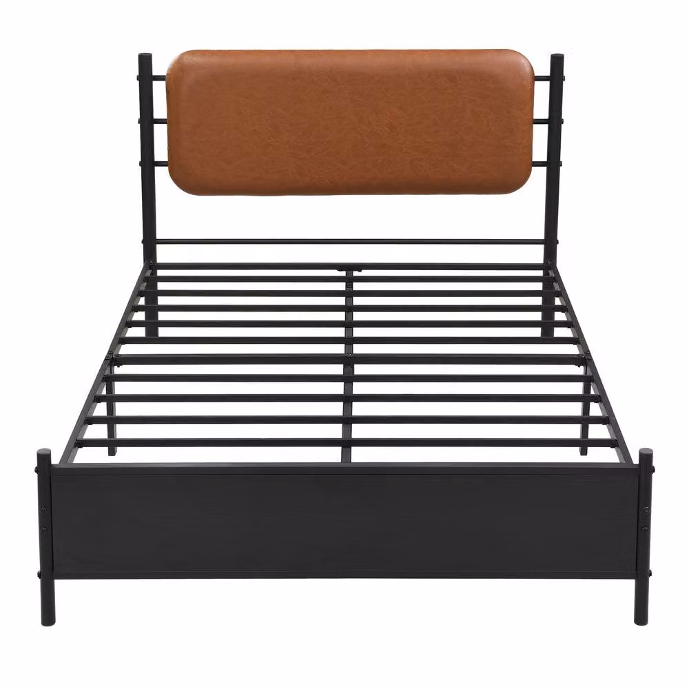 Matteo Black Metal Double Bed with PU Upholstered Headboard W/D/H: 140 x 200 x 102.5 cm – 5