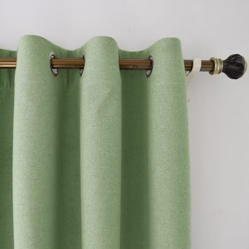 Happy Homewares Green Linen Blackout Eyelet Curtains, 2 Panels, W: 117 cm, Drop: 137 cm – 2