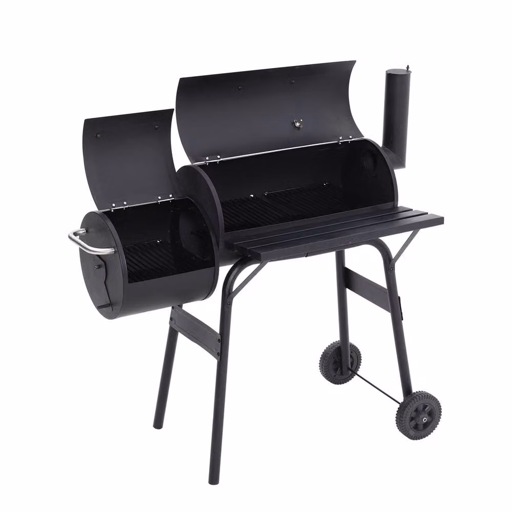 Living and Home Black Steel Barrel Charcoal BBQ with Portable Trolley Wheels – 4