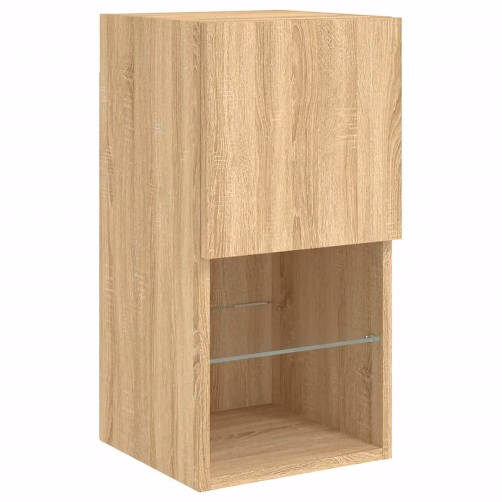 Berkfield Home 6 Piece Modern TV Wall Unit Set with Integrated LED Lighting in Sonoma Oak and Light Tan – 3