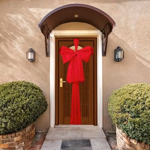 SHATCHI Red Christmas Door Bow 9m Giant Textile Bow for Festive Home Decoration – 5