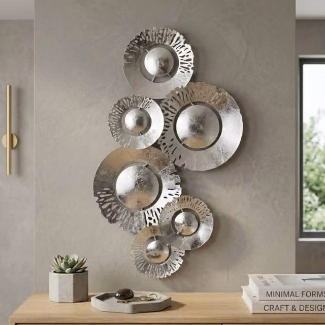 Garden Greatness Relica Six Silver Circles Geometric Metal Wall Art