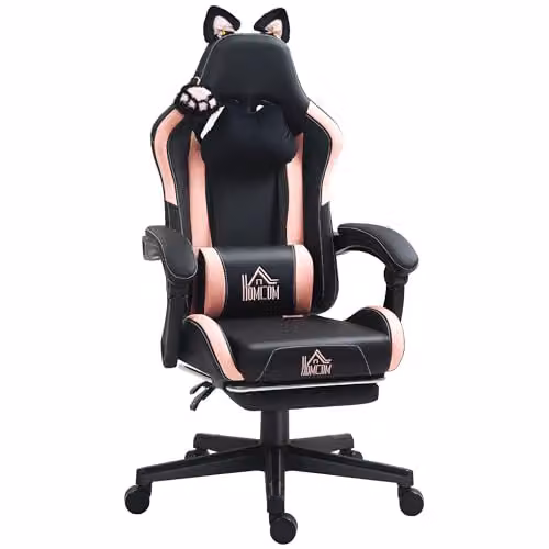 HOMCOM Black Faux Leather Gaming Chair for Adults with Headrest and Armrests – 1