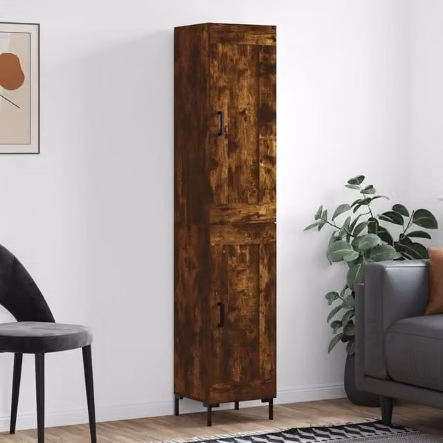 Berkfield Home Smoked Oak Highboard in Brown, W/D/H: 34.5 x 18 x 180 cm – 1