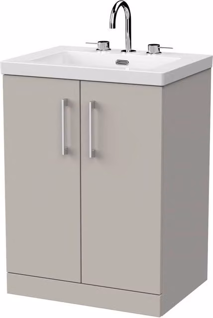 Balterley Pershall 2 Door Freestanding Vanity Unit and 3TH Fireclay Basin in Pebble Grey, 600mm