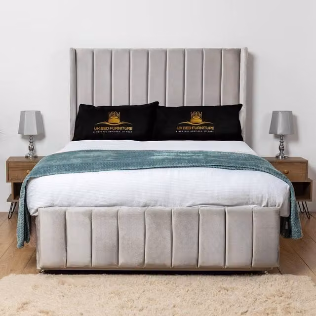 UK Bed Furniture Arizona Silver Velvet Wingback Divan Bed Base with 54 Inch Headboard, W/D: 90 x 190 cm, Single Size