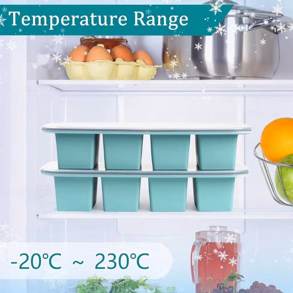 Hinsinc 2-Piece Silicone 4-Compartment Freezer Trays with Snap Lids in Turquoise – 5