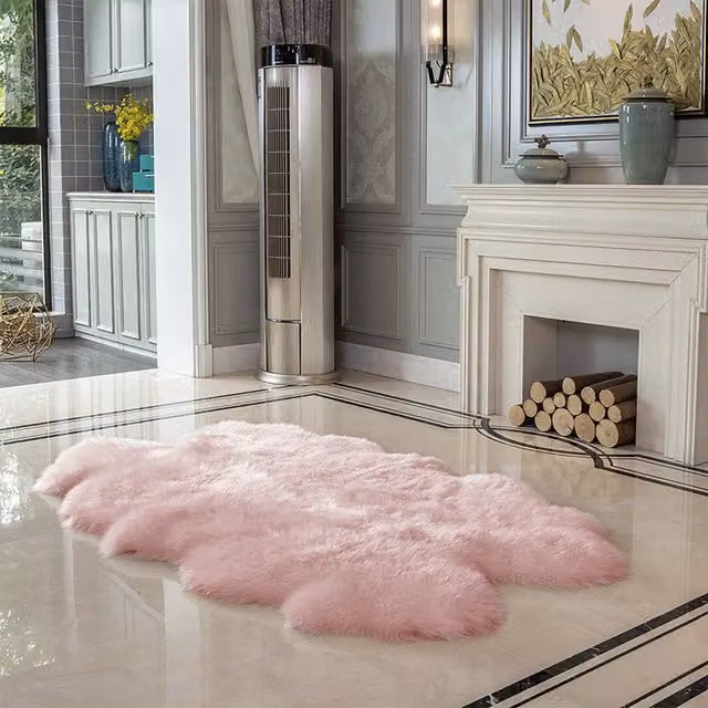 Livingandhome Irregular Shaped Pink Faux Fur Shaggy Area Rug