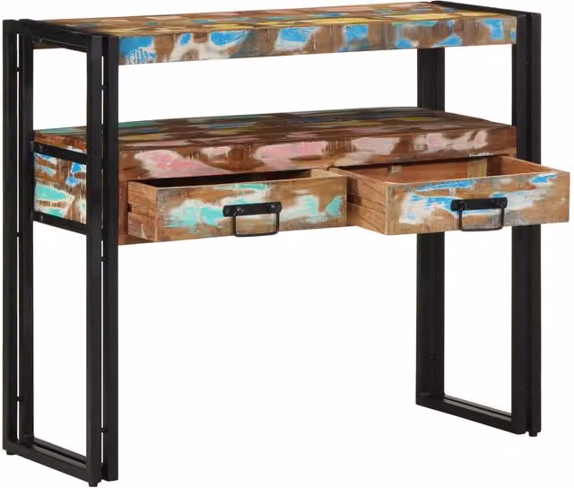 Berkfield Home Multicolour Nested End Tables in Brown, Made from Solid Reclaimed Wood and Metal, W/D/H: 90 x 33 x 75 cm – 1