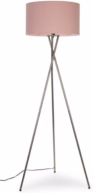 ValueLights Camden Brushed Chrome Tripod Floor Lamp with Dusty Pink Fabric Drum Shade and Bulb