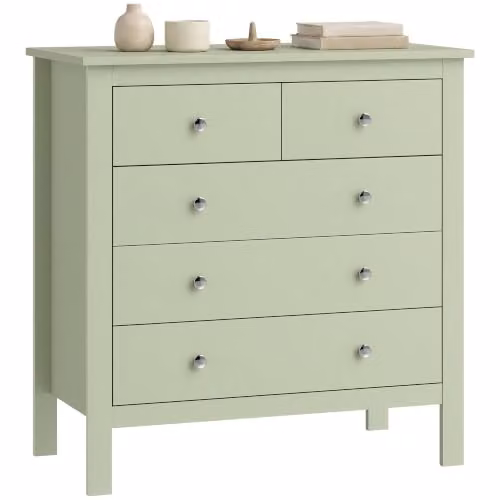 HOMCOM Modern 5 Drawer Chest of Drawers in Green – 1