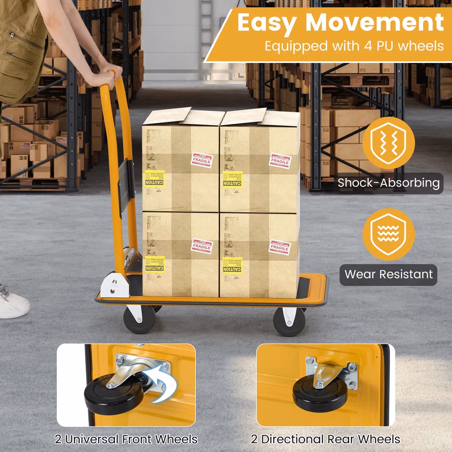 Costway Folding Push Cart Dolly Moving Hand Truck with 360 Degree Swivel Wheels in Black Steel – 7