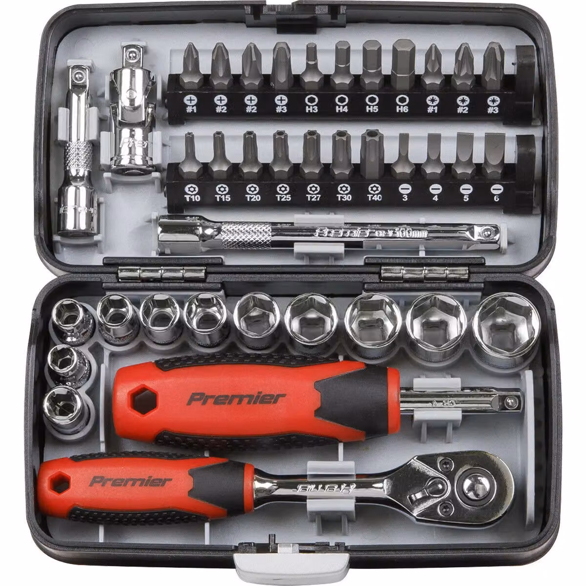 Loops 38 Piece 1/4 Inch Drive Socket and Bit Set in Silver and Multicolour Chrome Vanadium with Ratchet Wrench – 3