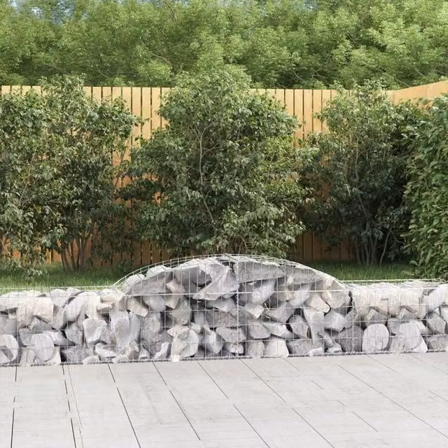 Berkfield Home Arched Gabion Baskets, 3 Piece Set, Silver Galvanised Steel, W: 300 cm, D: 50 cm, H: 40/60 cm – 1