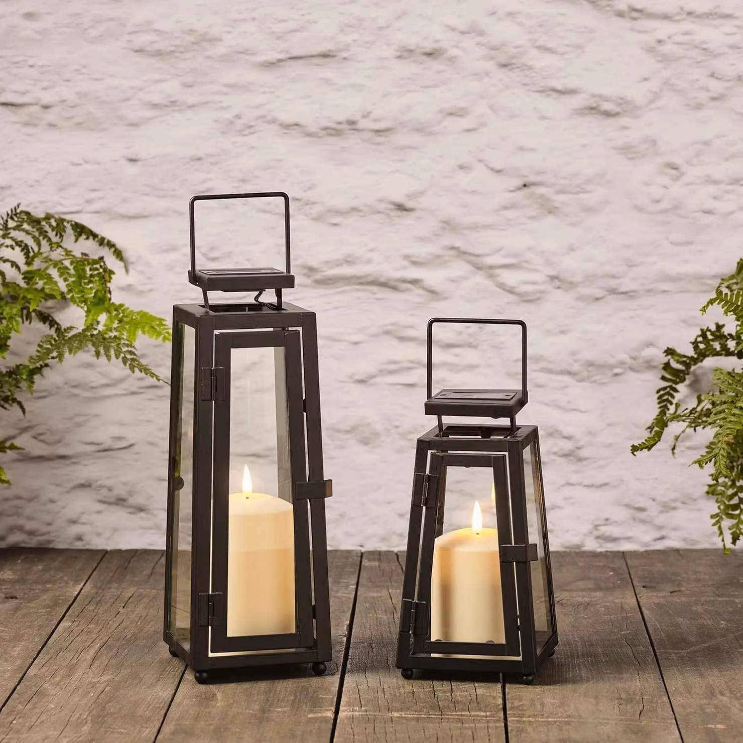 Porto Solar Metal Lantern Duo with TruGlow LED Candles in Black
