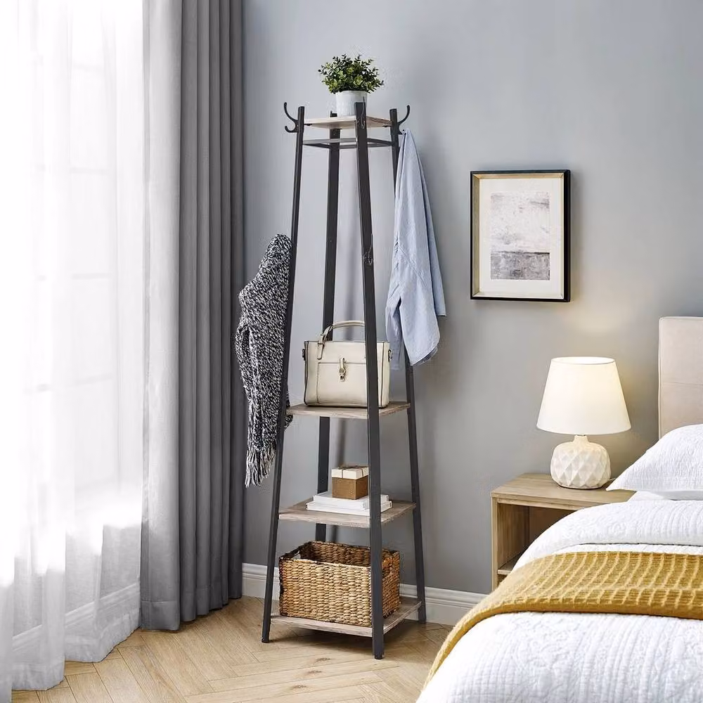 Kelvenix Greige Clothes Rack with 3 Tier Shelf in Beige and Grey – 4