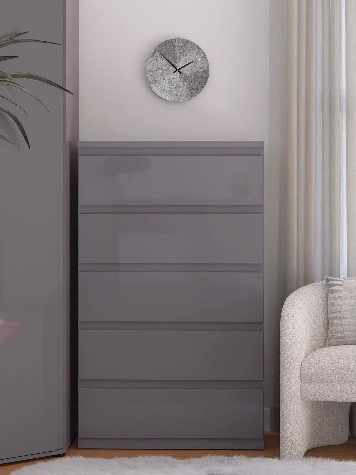Layton Gloss 5 Drawer Chest Grey Storage Cabinet for your Bedroom